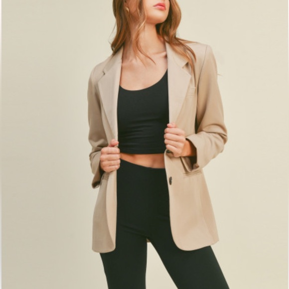 MINIMALIST BOYFRIEND BLAZER JACKET - KHAKI TAUPE - Picture 4 of 6